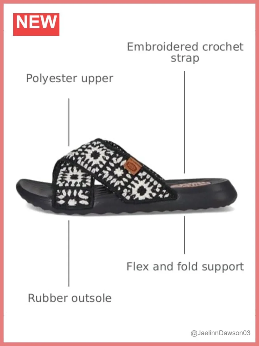 HEYDUDE Christi Slide Crochet Women's Slip-On Sandals Faux Leather Lightweight